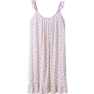 秋鹿夏季碎花吊带睡裙花边甜美纯棉家居服性感背心裙宽松舒适睡衣