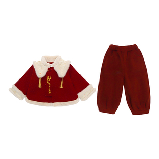 拜年服女童中国风套装冬装唐装宝宝红色新年服装儿童过年喜庆衣服