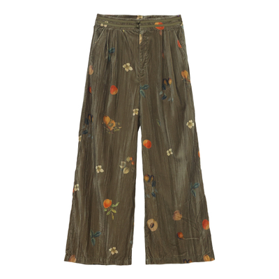 瑞尔复古丝绒印花阔腿长裤