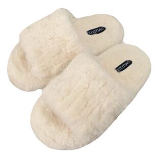 细细条 室内外百搭增高厚底一字棉拖鞋女韩版简约风纯色毛毛拖鞋