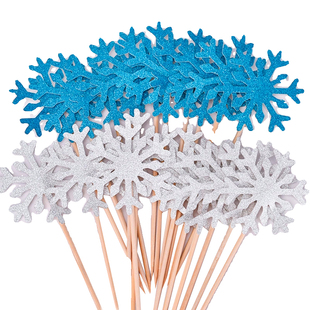100支生日蛋糕装饰雪花插件儿童蛋糕插旗插牌冰雪圣诞节烘焙装饰
