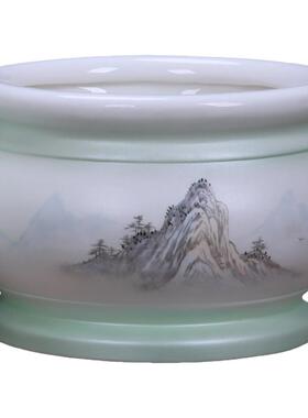 格兰吉陶瓷佛前供奉手绘山水画香炉线香家用烧香炉供佛佛具用品