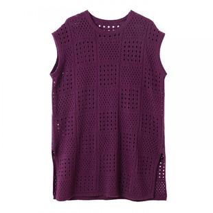 宝诗黎中长款镂空羊毛马甲背心2026春季简约宽松慵懒百搭针织上衣