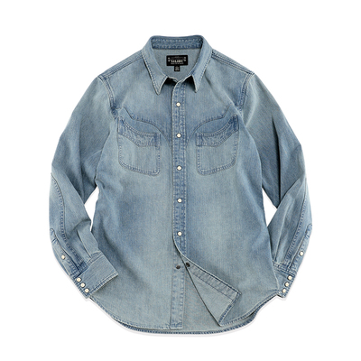 西里布美式复古西部浅色牛仔衬衫