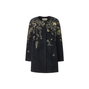 【马上有戏】VGRASS26早春新款羊驼毛混纺定位绣双面呢大衣女