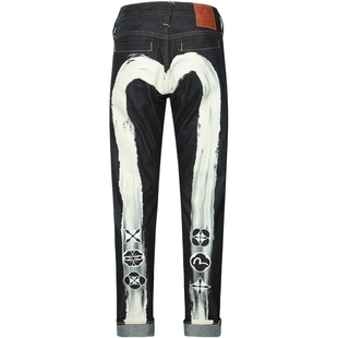 EVISU福神男家花刺绣大M印花休闲长裤子锥形版型牛仔裤