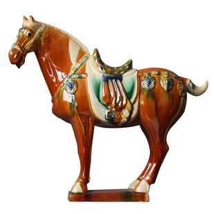 唐三彩陶瓷马摆件捷足先登国礼大马工艺礼品客厅装饰品旺财摆件