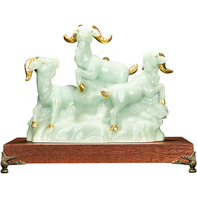 玉石生肖羊三阳开泰高档家居客厅