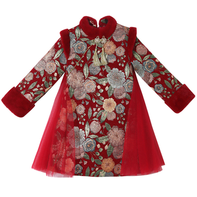 女童新中式连衣裙冬季2025新款小女孩国风裙子儿童古装公主裙冬款