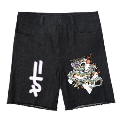 牛仔wookong夏季刺绣男士短裤
