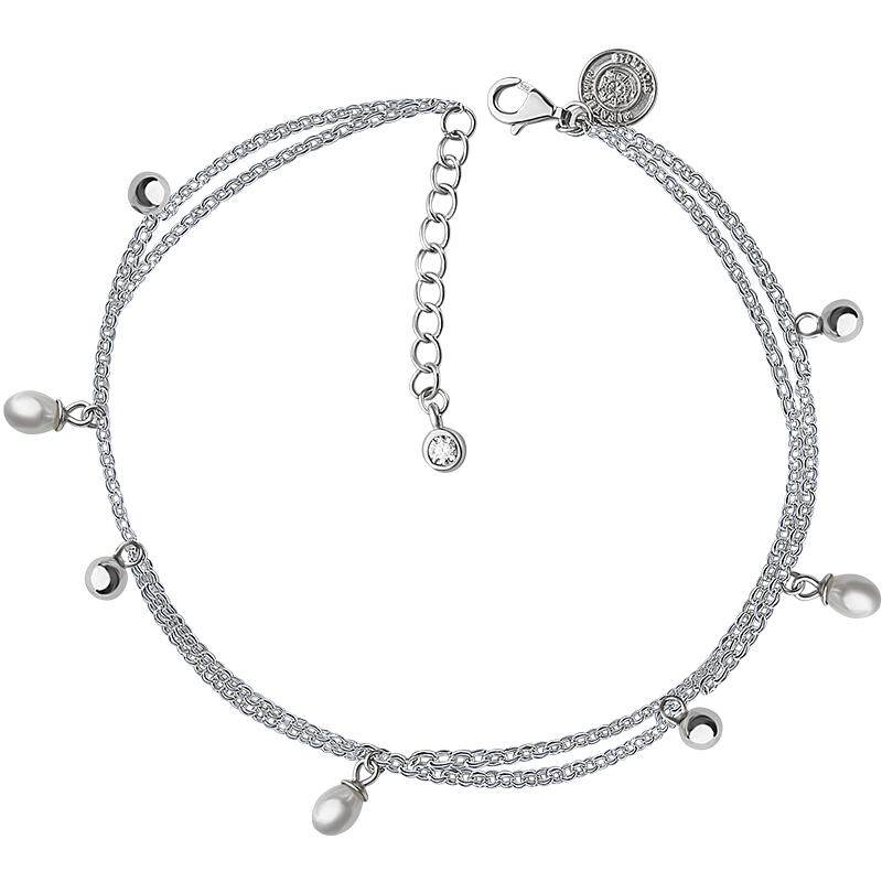 海盗船银饰珍珠脚链简约双层