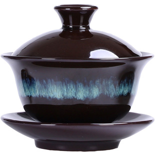 不单典雅茶碗陶瓷窑变天目黑釉家用茶杯大号复古功夫三才盖碗茶具