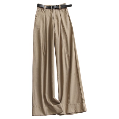 百搭纯色翻边裤脚宽松直筒休闲裤