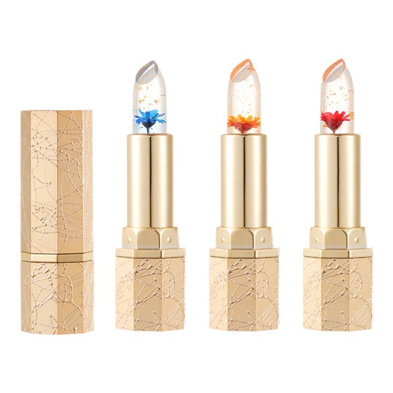 DHDH闪亮鲜花果冻不沾杯温变口红保湿滋润补水女保湿持久润唇膏