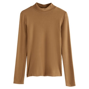 白色德绒打底衫女秋冬内搭可外穿半高领加绒加厚修身显瘦长袖上衣