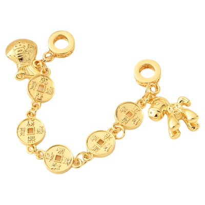 铜镀18K金马上有钱钱币莲蓬套链