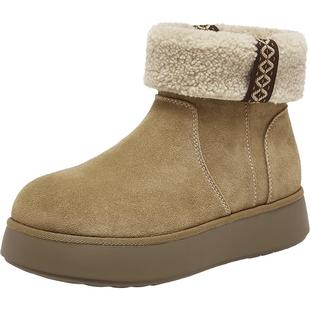 【踏雪牧歌】百思图2025冬新款厚底雪地靴户外保暖女短靴F1071DD5