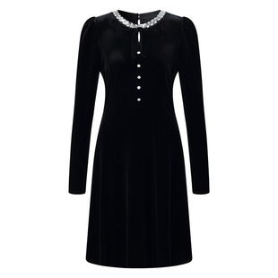 首降5折|歌莉娅丝绒连衣裙女秋季大方得体穿搭重要场合小黑裙