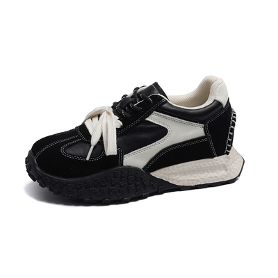 真皮复古厚底7CM内增高德训鞋女小众黑色阿甘鞋运动休闲老爹鞋子