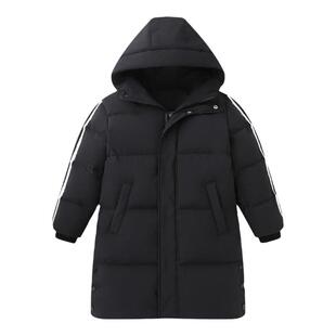 鸭鸭中长款儿童羽绒服女童防寒女孩洋气宽松鸭绒大童连帽宝宝外套