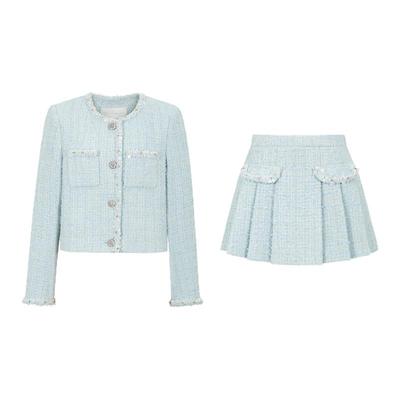 Three Quarters 25秋季新款粗花呢轻奢小香短外套百褶半裙套装女