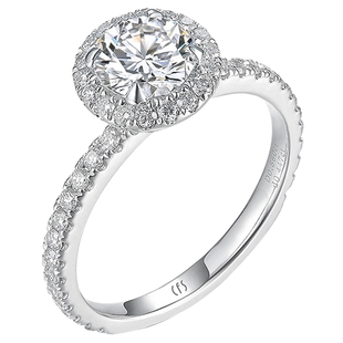 周梵生【培育】人造钻石戒指女铂金群镶显大人工钻戒一1克拉女戒