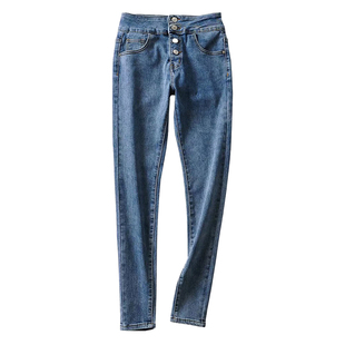 YoungGirlDay辣妹性感高腰单排扣紧身显瘦弹力小脚铅笔裤牛仔裤女