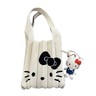 韩国小众kitty蝴蝶结卡通可爱针织迷你手提单肩腋下褶皱小包ins女