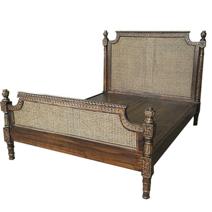 东南亚风格复古美式实木藤编床BD102-2高端侘寂风1米5高尾双人床