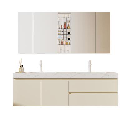 【定制】浪鲸奶油风浴室柜洗手盆柜组合岩板无缝盆卫生间洗漱台