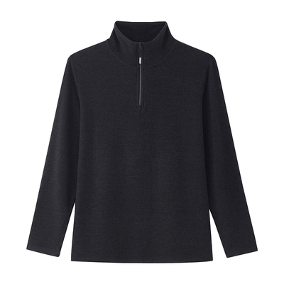 德绒半高领拉链卫衣男2025冬季加绒保暖极简百搭黑色打底衫可外穿