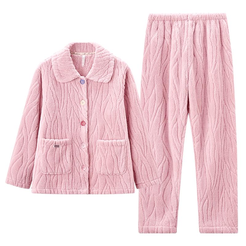 睡衣女秋冬抗静电加厚加绒家居服