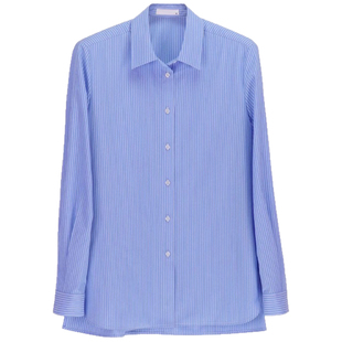 纯棉衬衫女蓝白条纹长袖加绒春秋新款轻奢高级感上衣法式气质衬衣