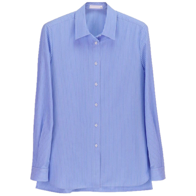时尚法式纯棉蓝色竖条纹衬衫