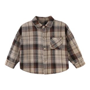 砚台家童装男童纯棉长袖衬衫春秋冬款儿童格子衬衣男宝宝帅气上衣