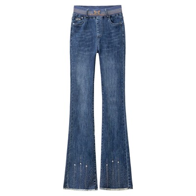 微喇牛仔裤女2025秋冬季新款高腰加绒加厚马蹄裤喇叭裤子休闲女裤