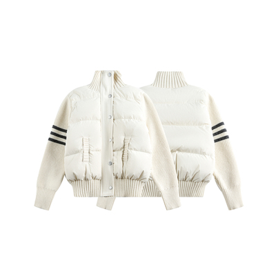 3KU夫妇冬季新款针织拼接立领白鸭绒羽绒服外套短款保暖三杠上衣