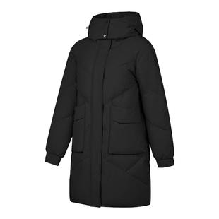 乔丹中长款羽绒服女士冬季加厚保暖宽松防风防泼水黑白色运动外套