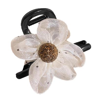 网纱闪钻花朵抓夹女2025新款高级感气质高马尾发夹后脑勺盘发发饰