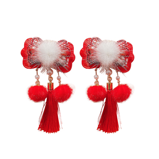 新年红色儿童蝴蝶结发夹中国风过年汉服女童头饰拜年头花发饰发卡