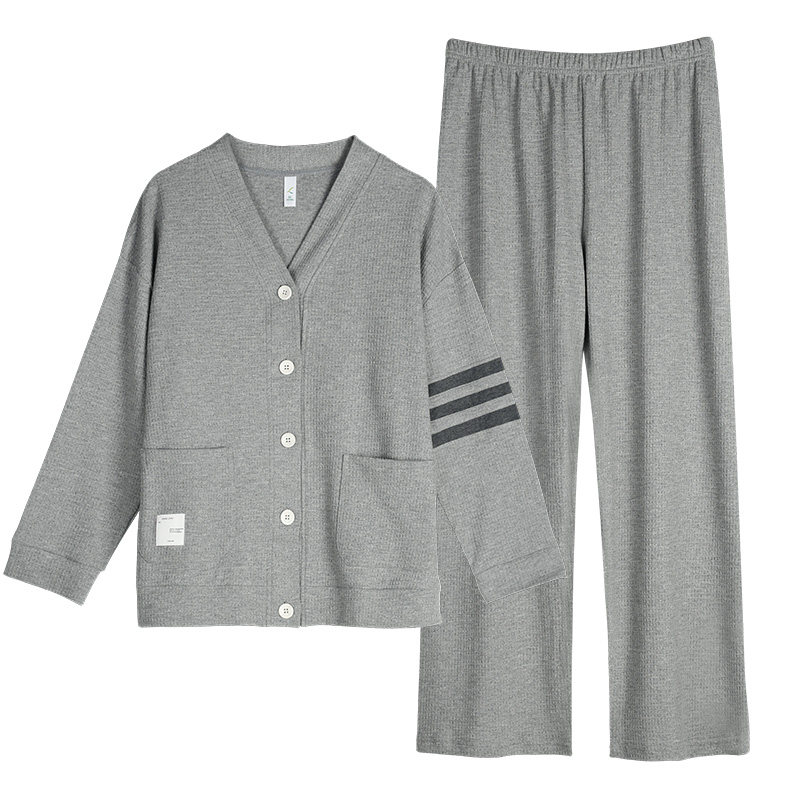 轩靓睡衣女春秋季纯棉长袖柔软华夫格时尚休闲宽松大码家居服套装