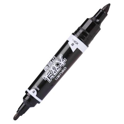 得力6824油性小双头记号笔黑色不掉色大双头容量大头马克笔勾线笔