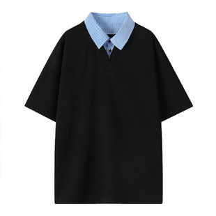 短袖polo衫2026夏季新款男假两件青春流行学生情侣中性风T恤上衣