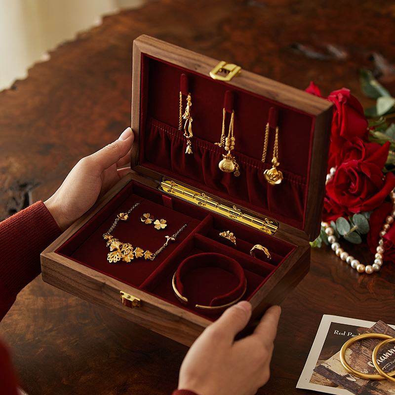 那澜多好实木首饰盒高档精致珠宝盒收纳盒戒指项链盒结婚三金礼盒