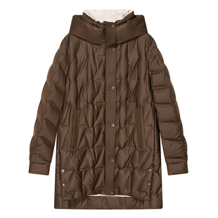 COVERINS2024年冬季新款90白鹅绒立领连帽羽绒服女中长款