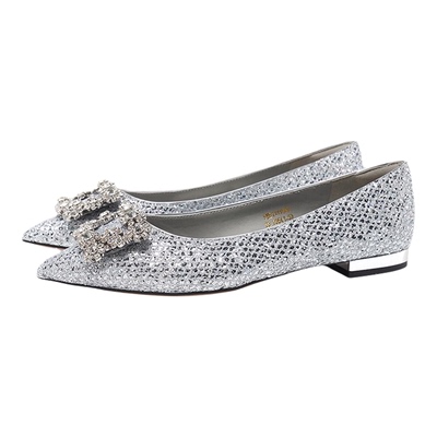 星期六浅口尖头女士单鞋平底粗跟法式气质优雅方扣单鞋SSE1111142