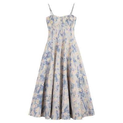 法式油画碎花吊带沙滩长裙