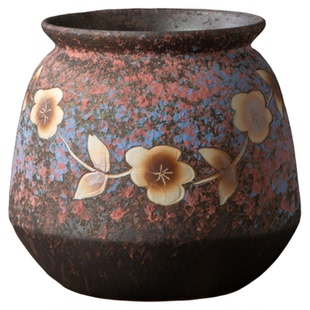 复古陶瓷多肉花盆手工雕刻向日葵法师紫乐老桩绿植盆盆栽大号口径