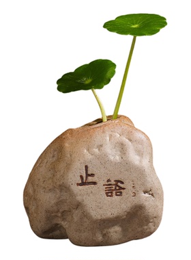 禅意石头茶宠陶瓷水培花盆摆件
