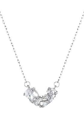 s925纯银蝴蝶结爱心项链女简约